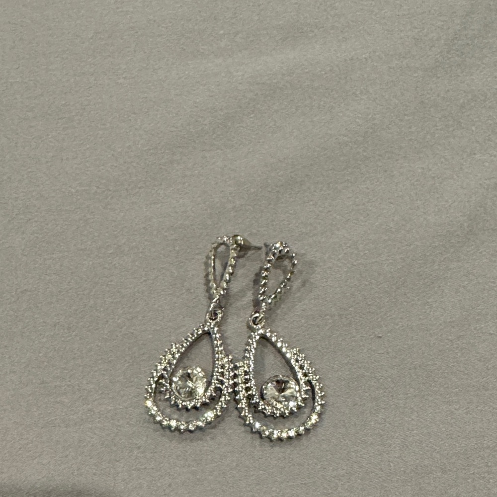 Silver Teardrop Crystal Drop Earrings - Women Jewelry